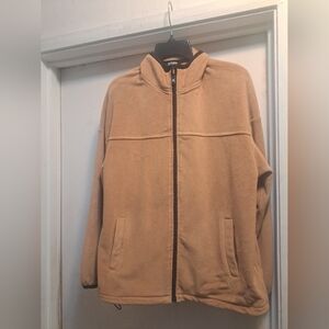 Long Sleeves Khaki Fleece Zipper Jacket Size M